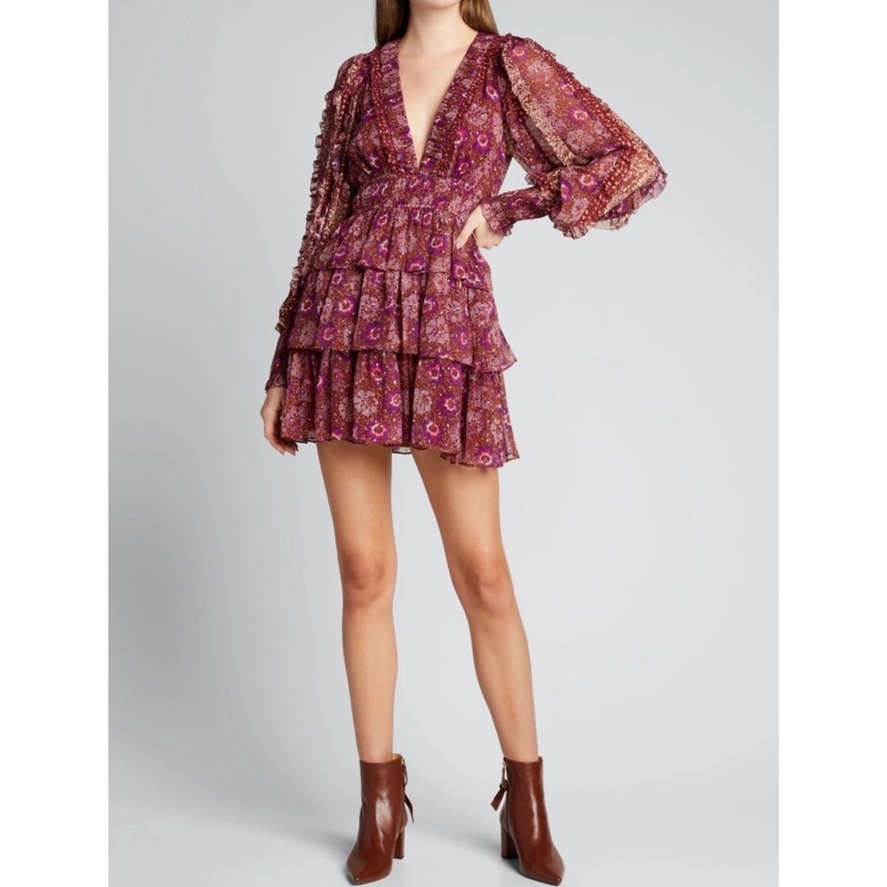 Ulla Johnson Silk Brisa Long Sleeve Boho Indie Hippie Print Paisley Mini Dress 8